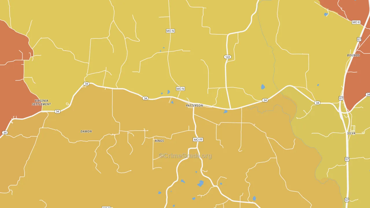 Patterson, MO Map of Murder Rates