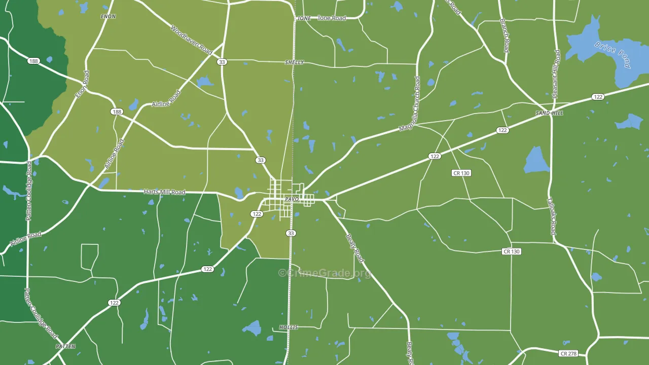 Pavo, GA Map of Murder Rates
