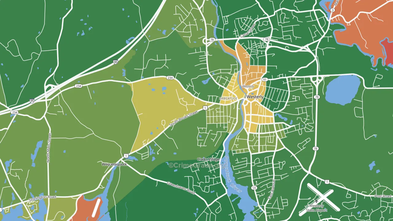 Pawcatuck, CT Map of Murder Rates