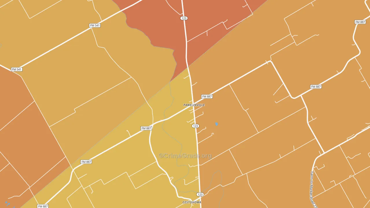 Pawelekville, TX Map of Murder Rates