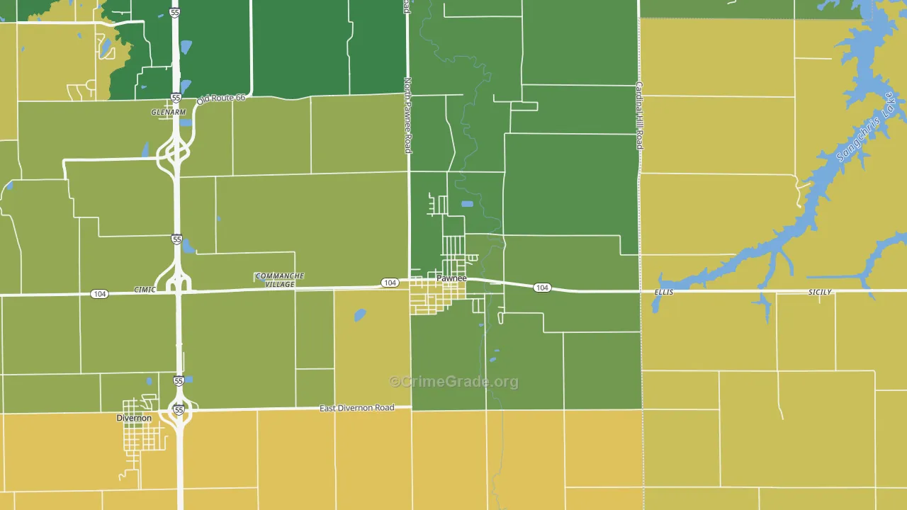 Pawnee, IL Map of Murder Rates