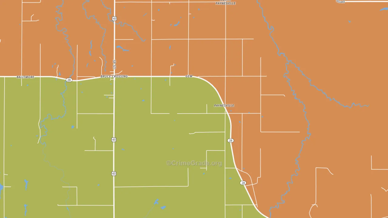 Paynesville, MI Map of Murder Rates