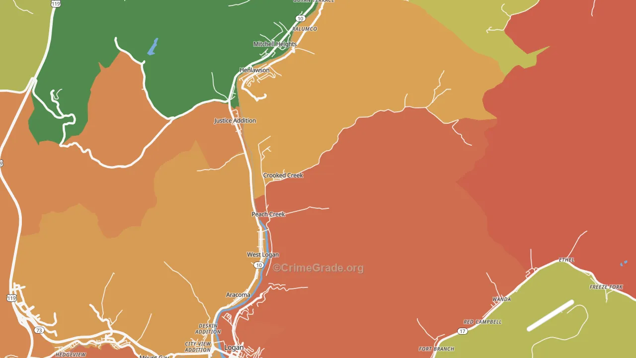 Peach Creek, WV Map of Murder Rates