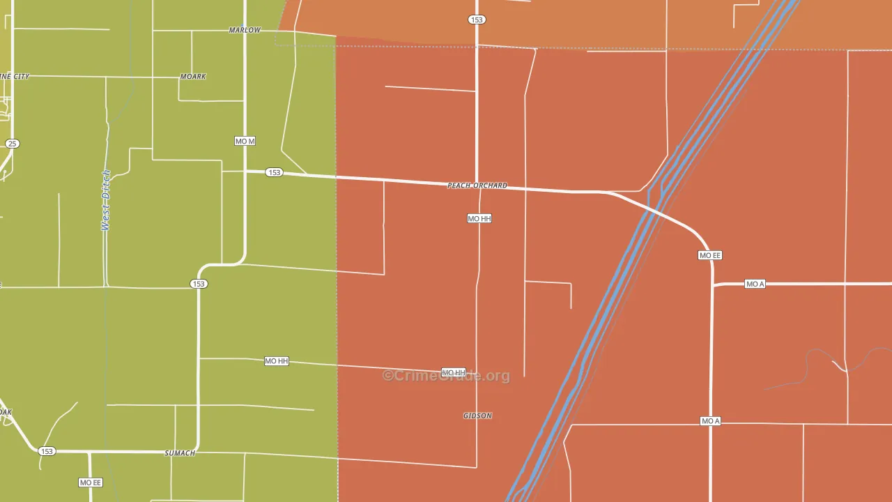 Peach Orchard, MO Map of Murder Rates