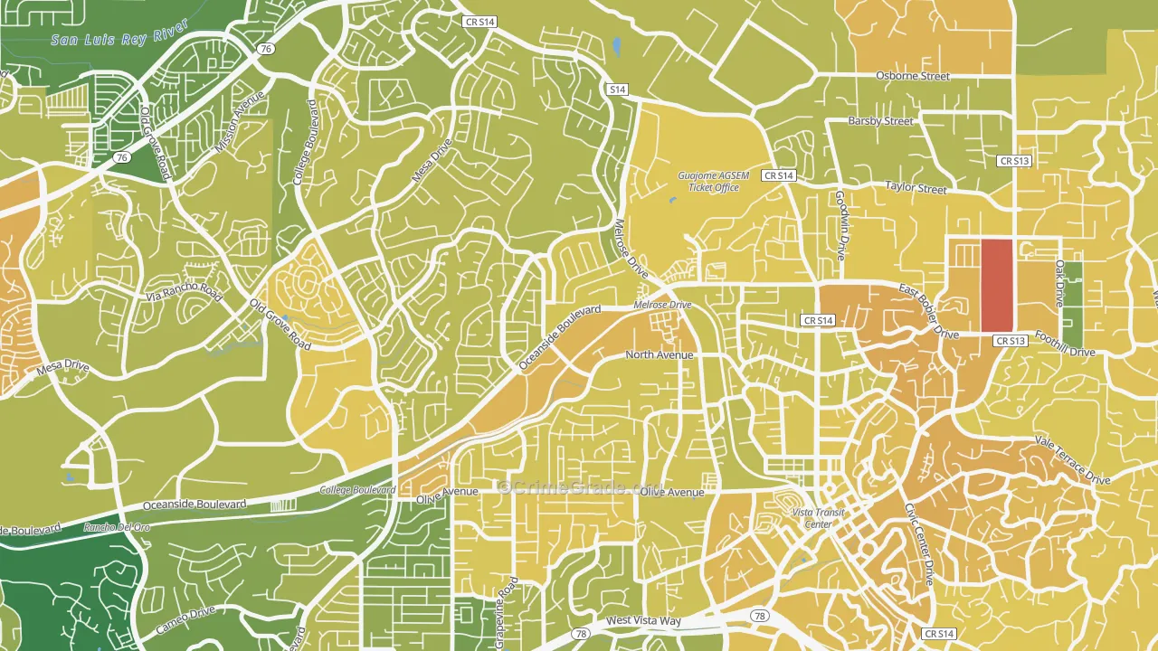 Peacock, Oceanside, CA Map of Murder Rates