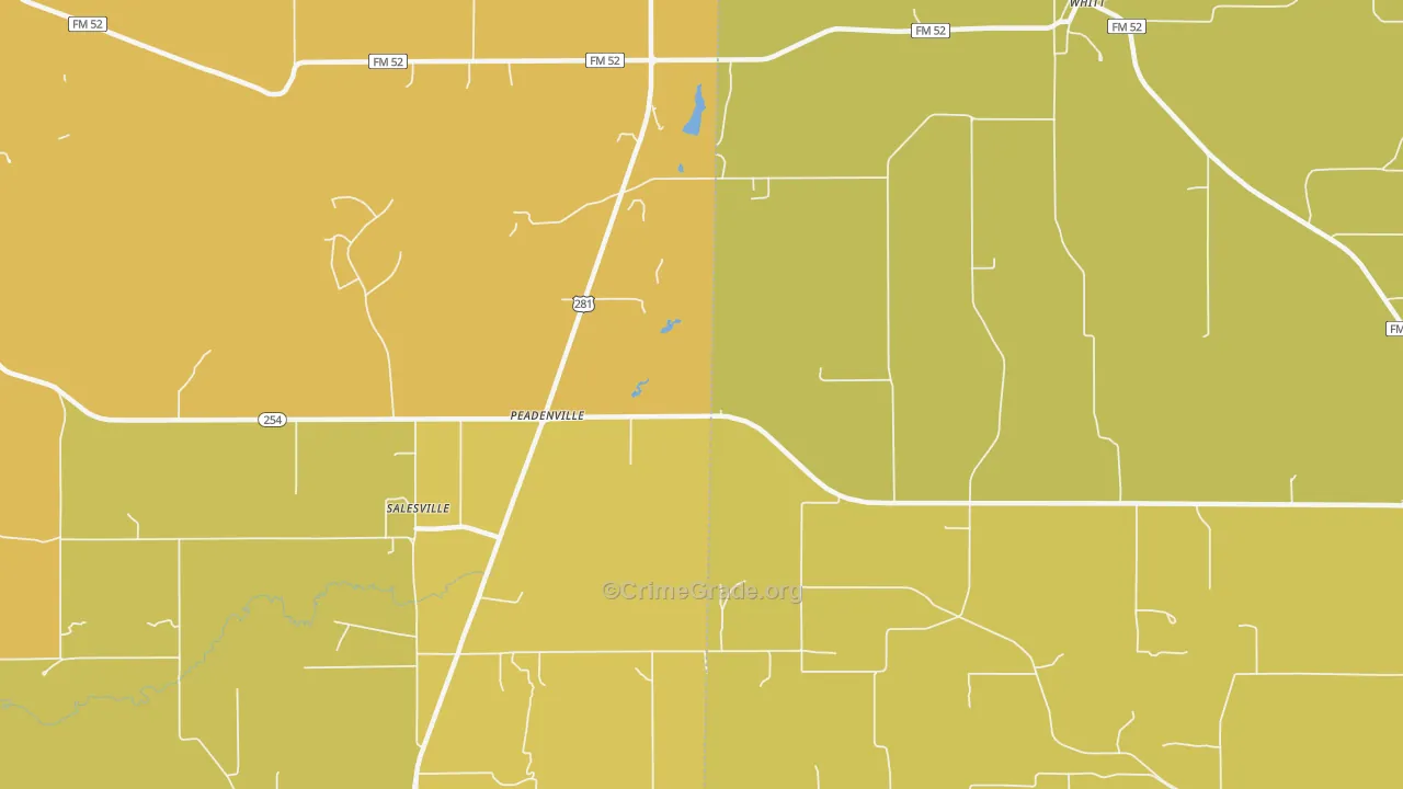 Peadenville, TX Map of Murder Rates