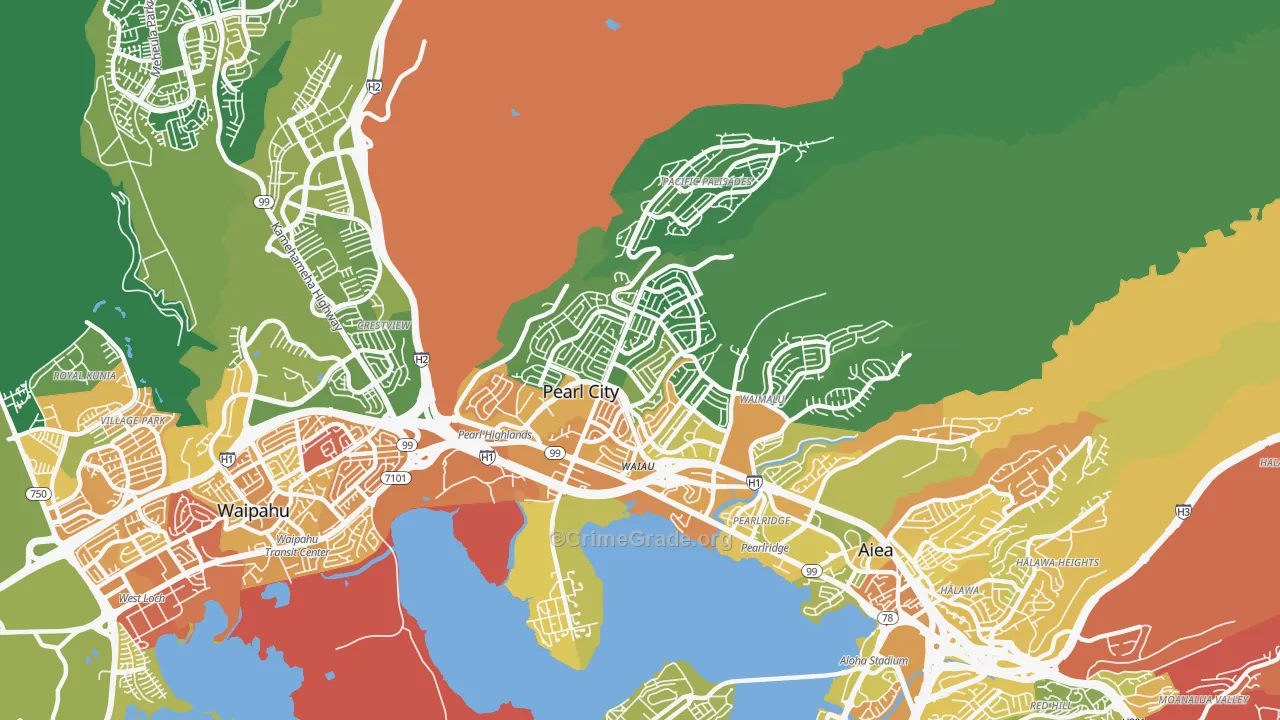 Pearl City, HI Map of Murder Rates