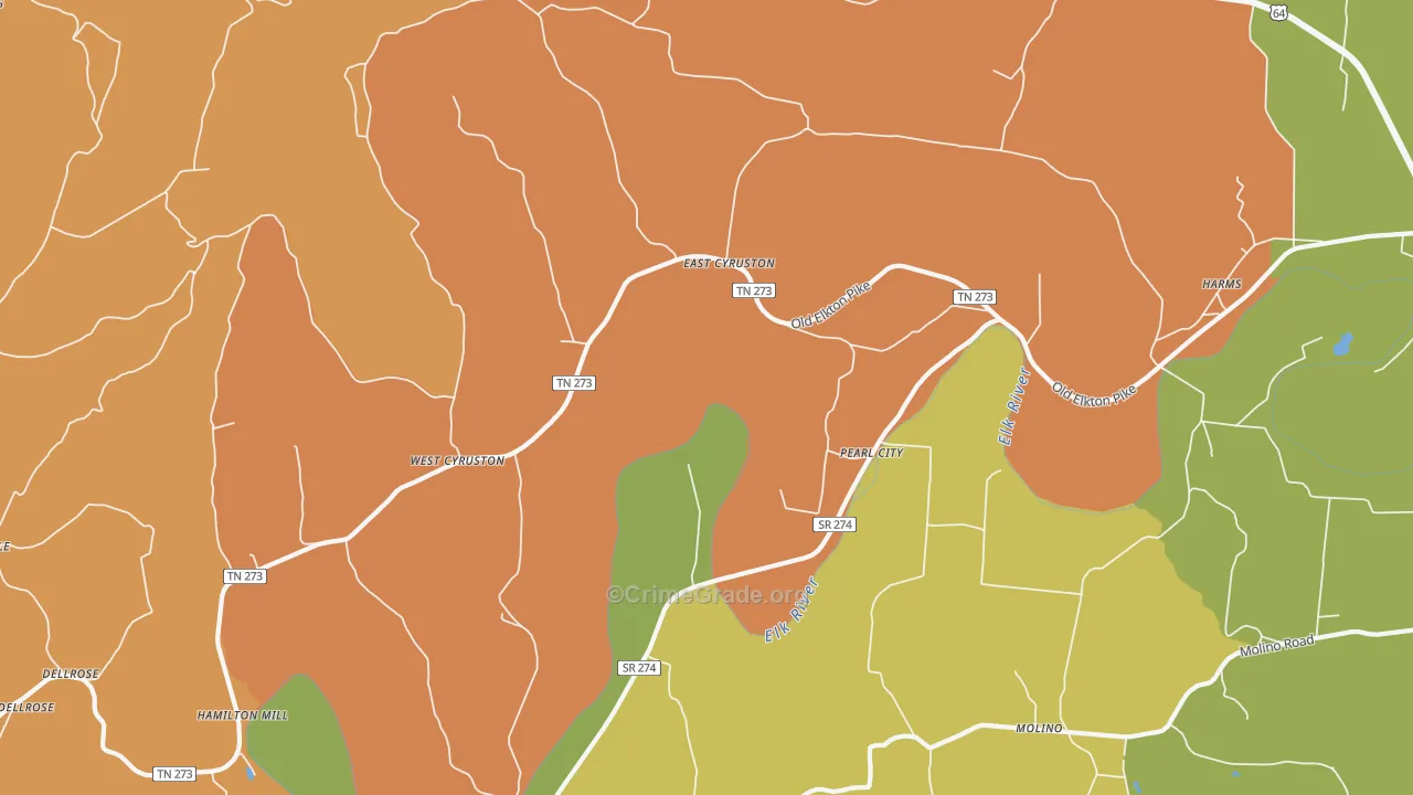 Pearl City, TN Map of Murder Rates