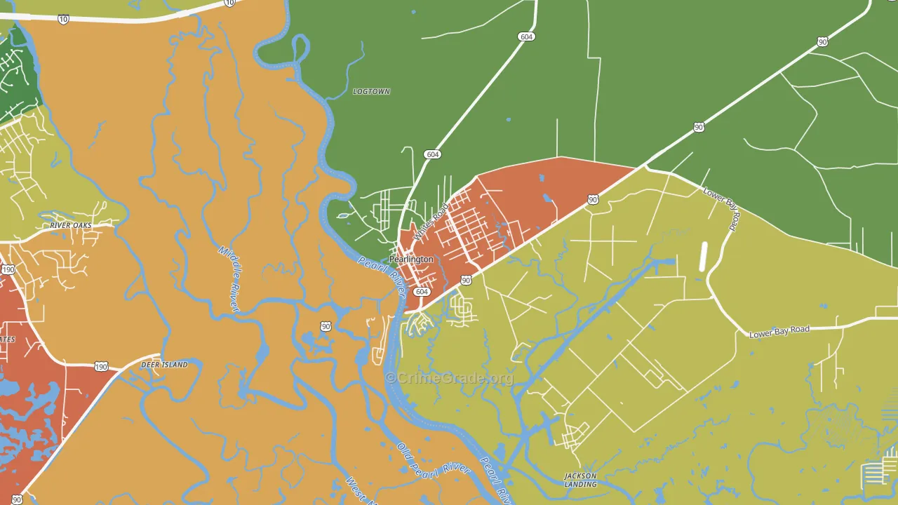Pearlington, MS Map of Murder Rates