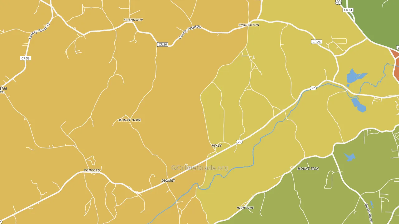 Peavy, AL Map of Murder Rates