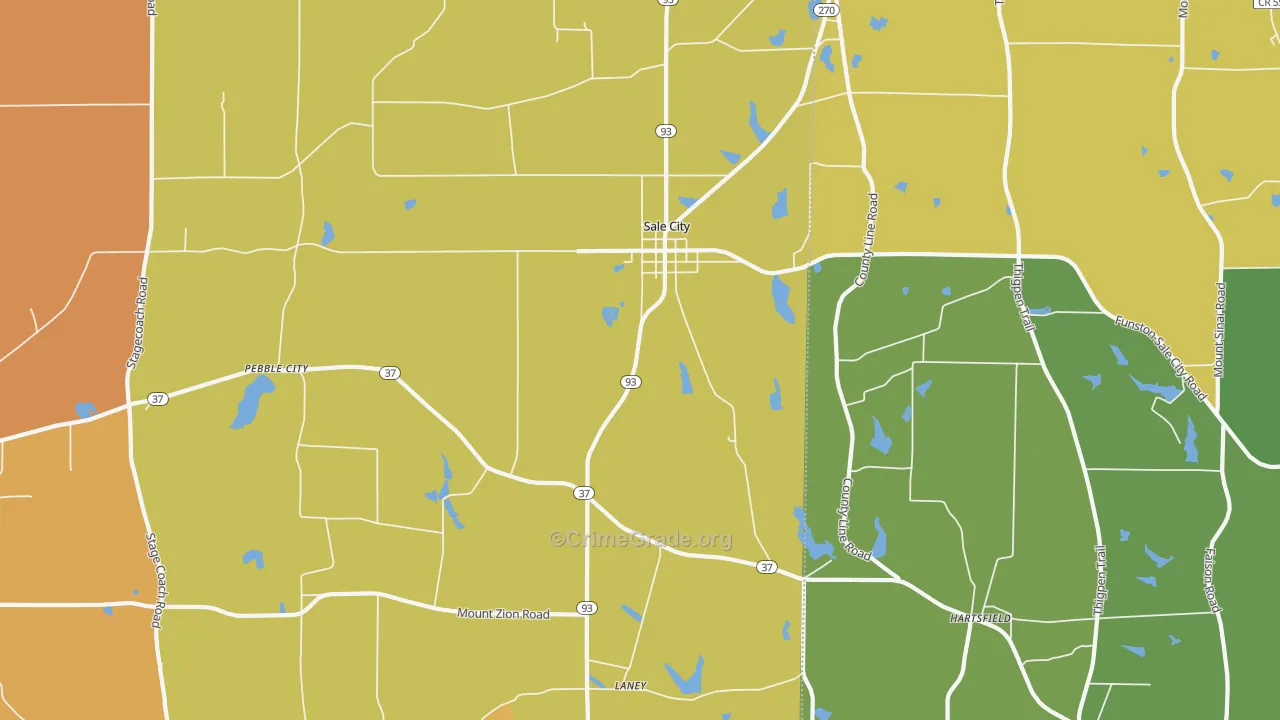 Pebble City, GA Map of Murder Rates