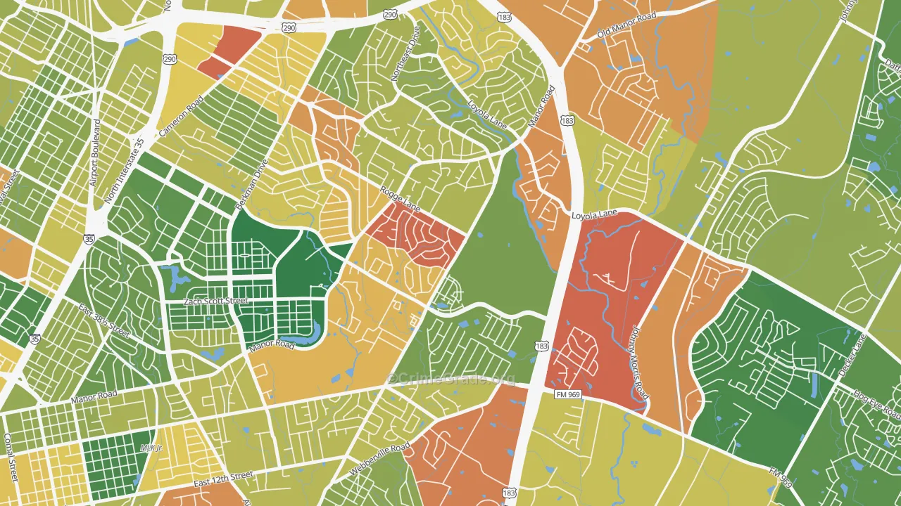 Pecan Springs Springdale, Austin, TX Map of Murder Rates