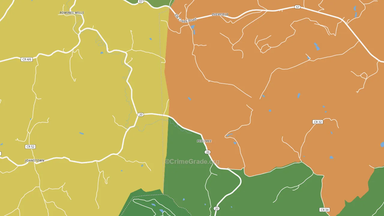 Peeltree, WV Map of Murder Rates