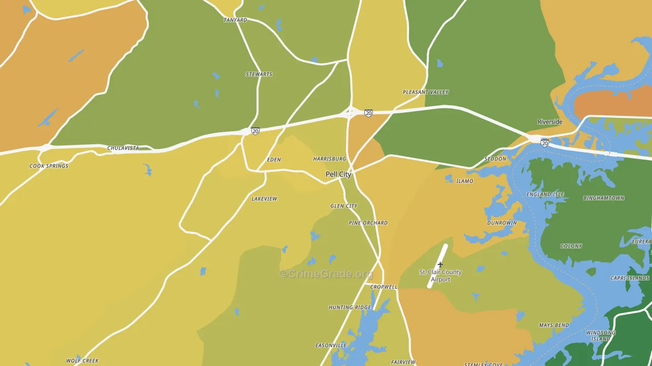 Pell City, AL Map of Murder Rates