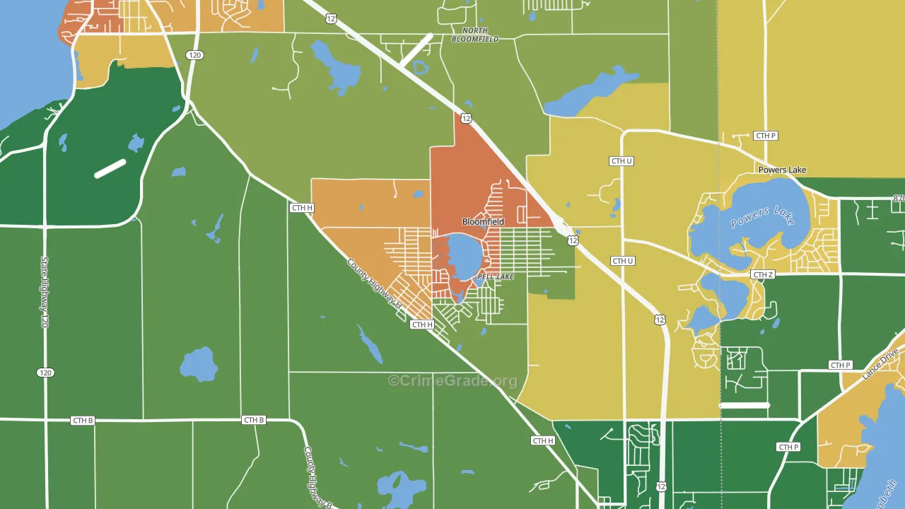 Pell Lake, WI Map of Murder Rates