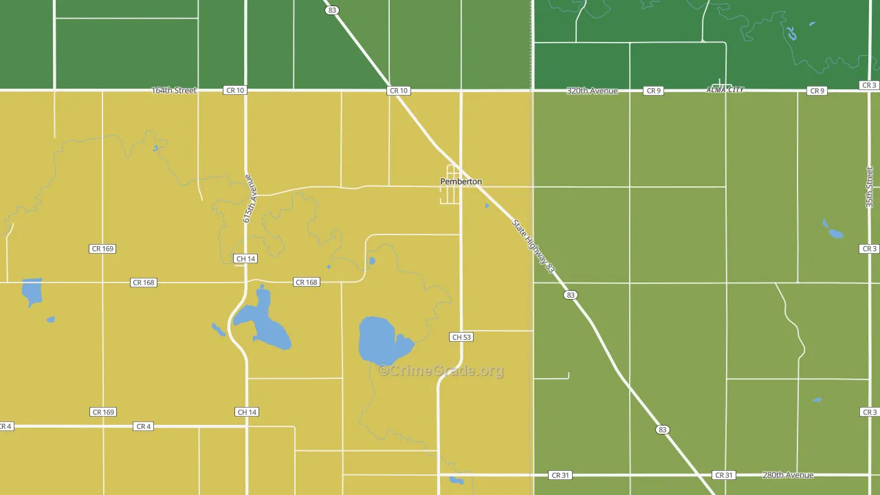 Pemberton, MN Map of Murder Rates
