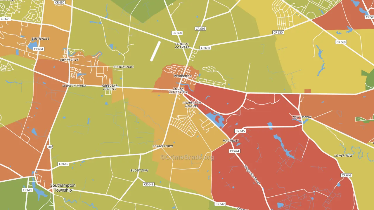 Pemberton, NJ Map of Murder Rates