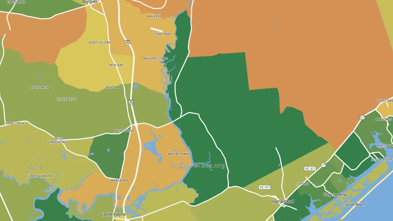 Pender County, NC Map of Murder Rates