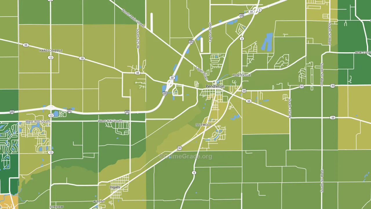 Pendleton, IN Map of Murder Rates
