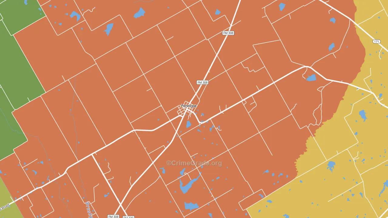Penelope, TX Map of Murder Rates