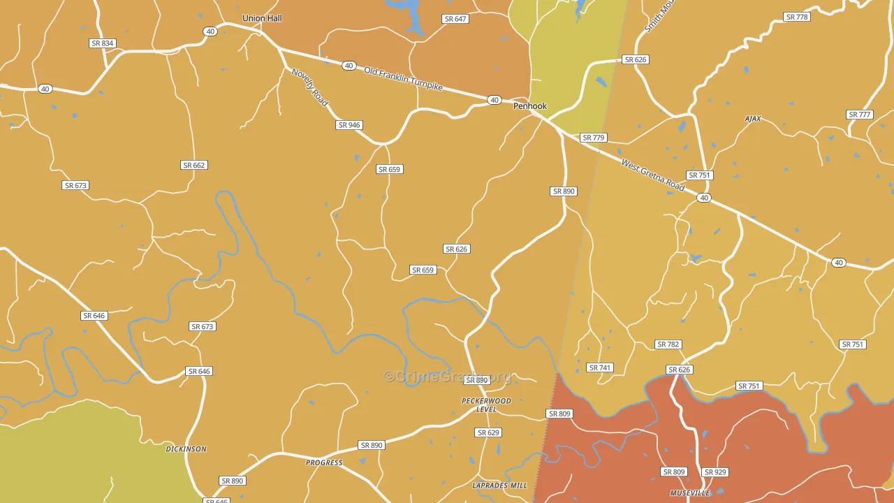 Penhook, VA Map of Murder Rates
