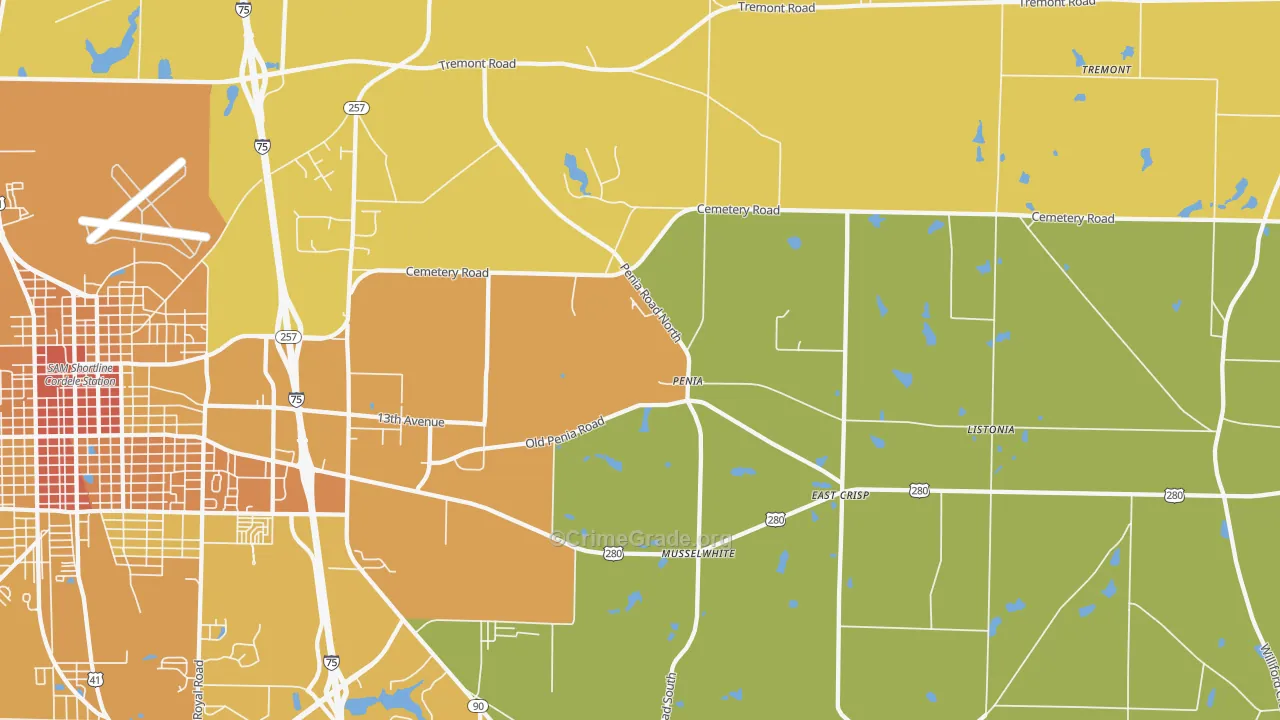 Penia, GA Map of Murder Rates