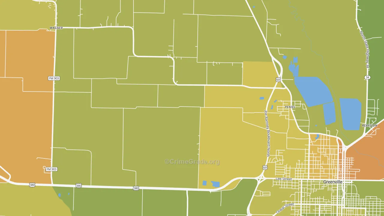 Peniel, TX Map of Murder Rates