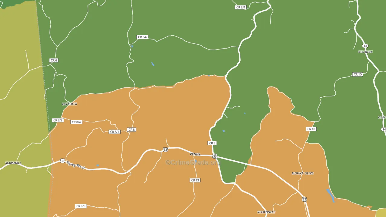 Peniel, WV Map of Murder Rates