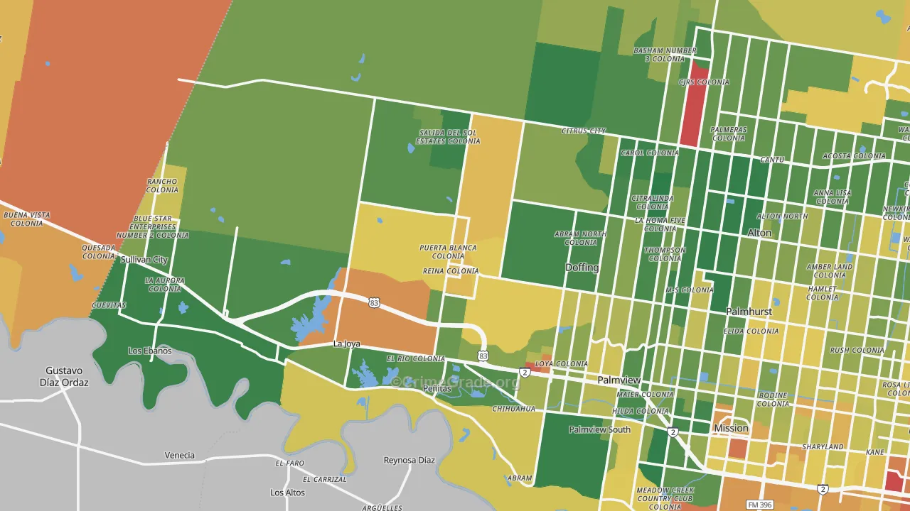 Penitas, TX Map of Murder Rates