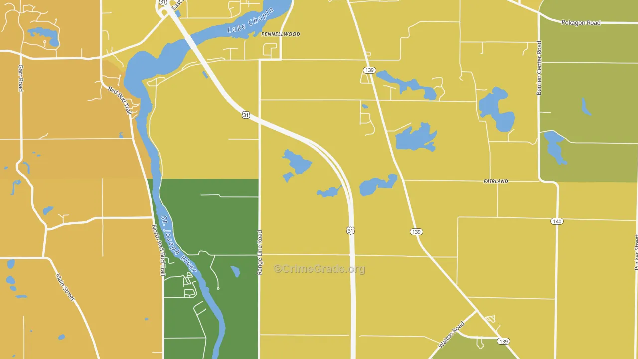Pennellwood, MI Map of Murder Rates
