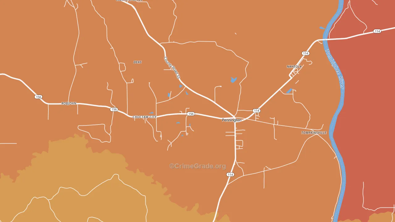 Pennington, AL Map of Murder Rates
