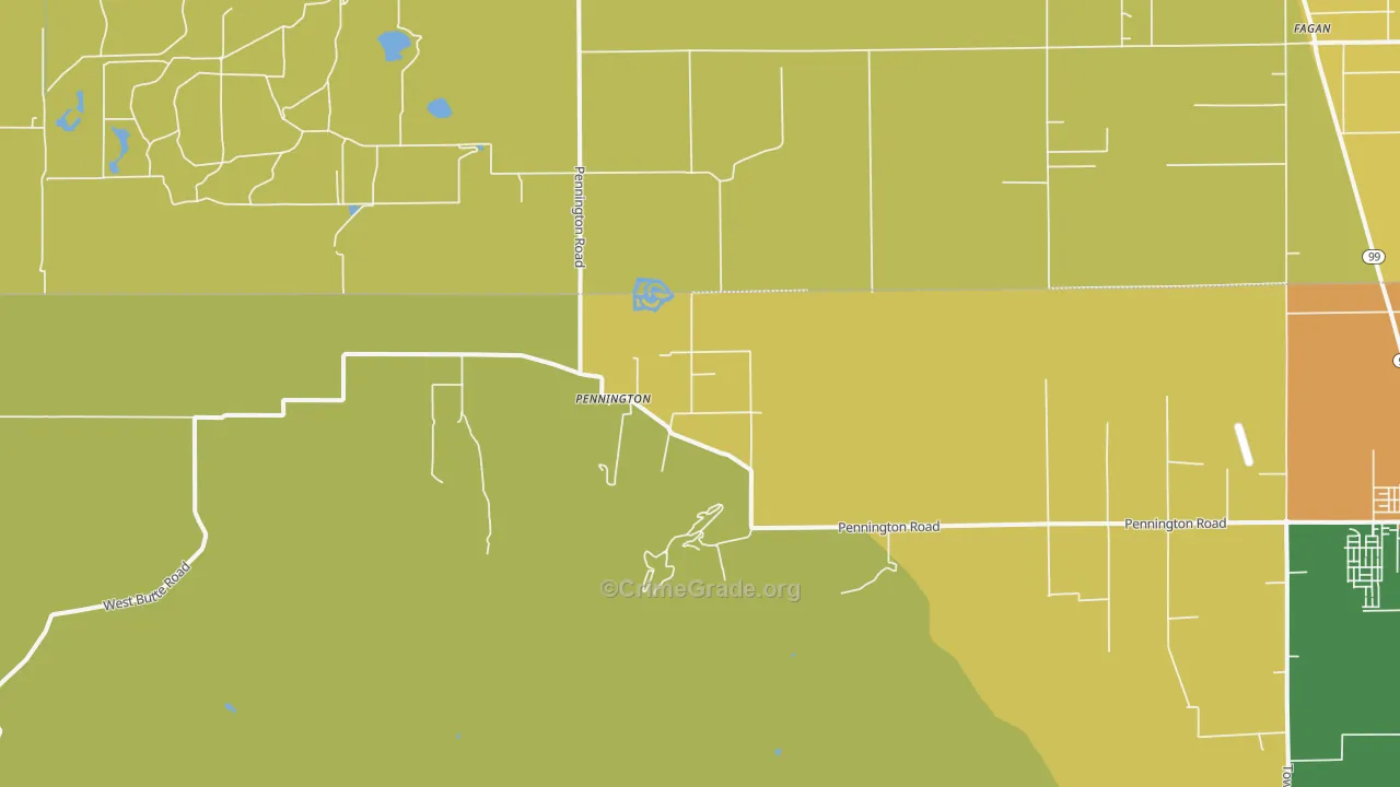 Pennington, CA Map of Murder Rates