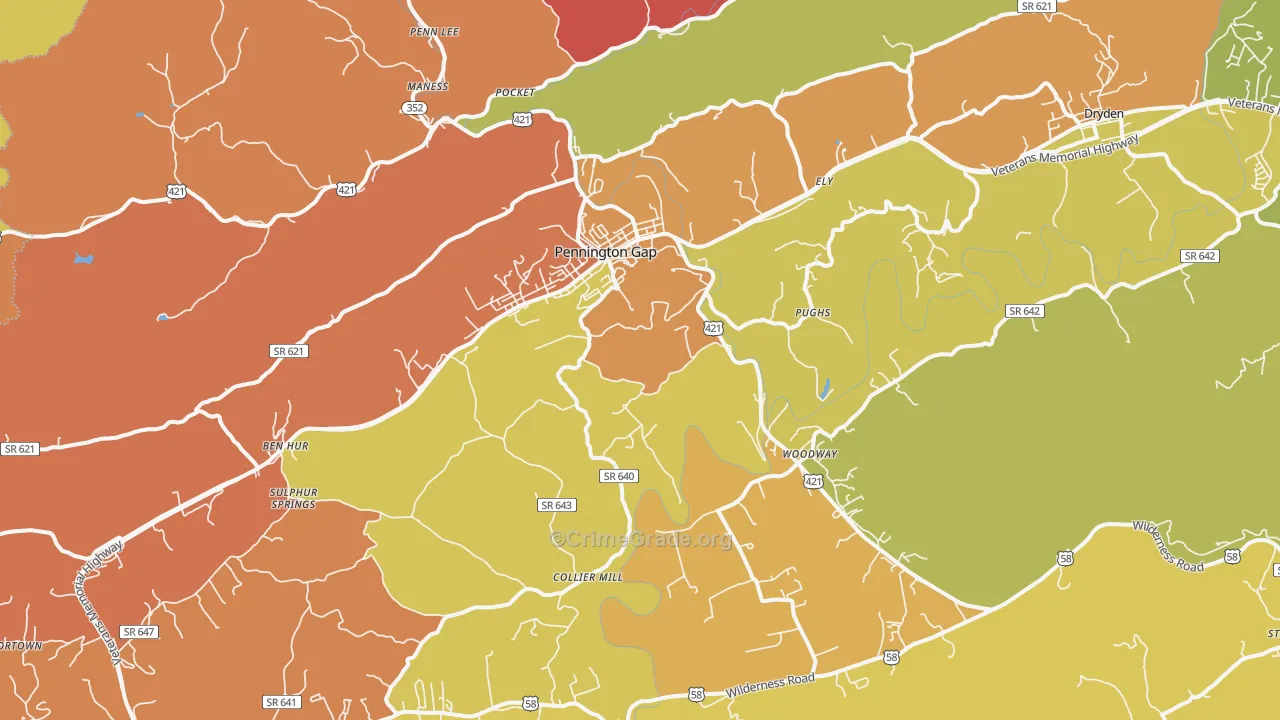 Pennington Gap, VA Map of Murder Rates