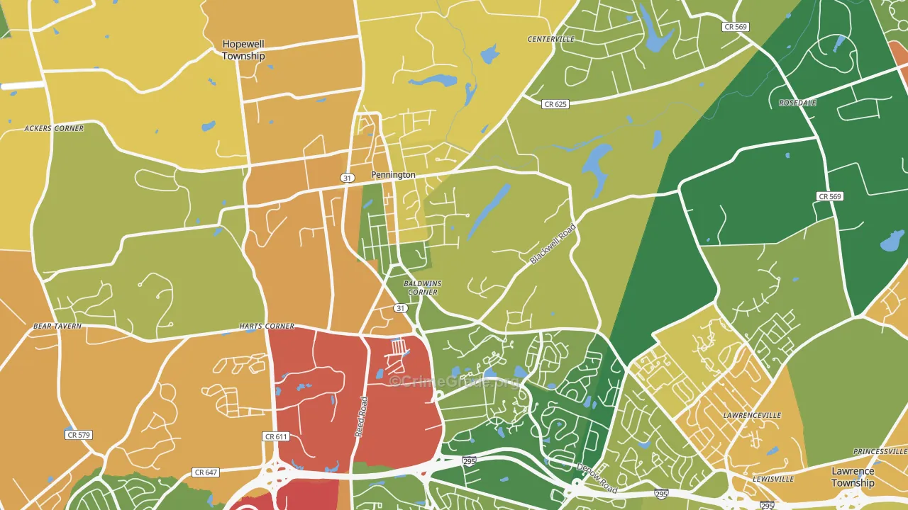 Pennington, NJ Map of Murder Rates