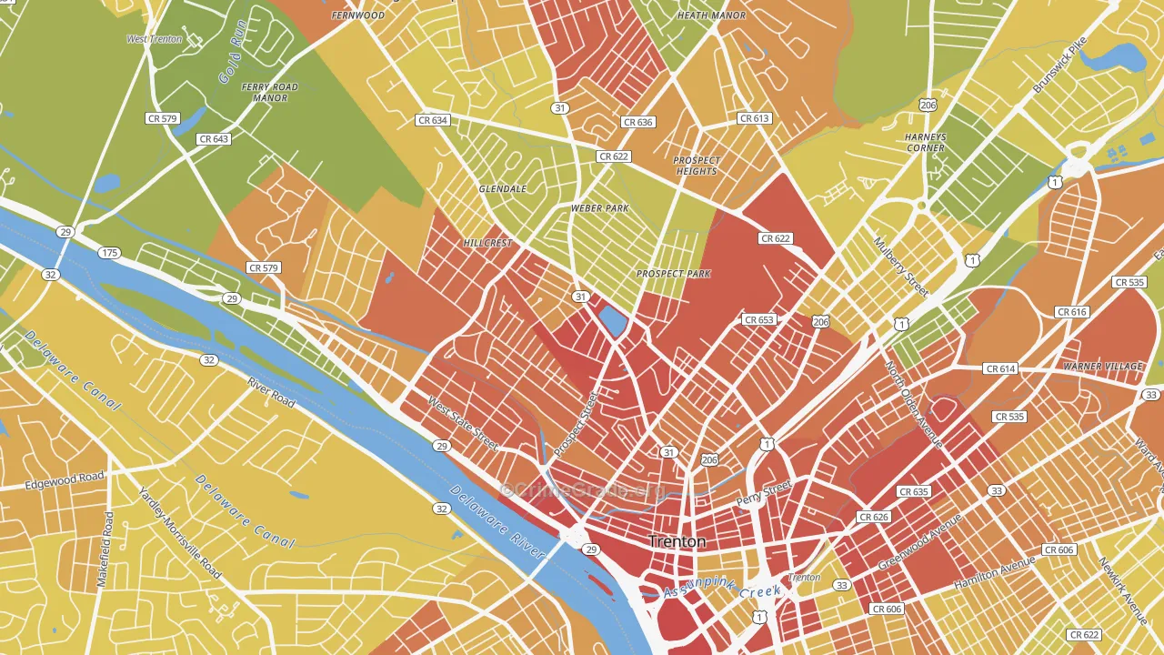 Pennington-Prospect, Trenton, NJ Map of Murder Rates