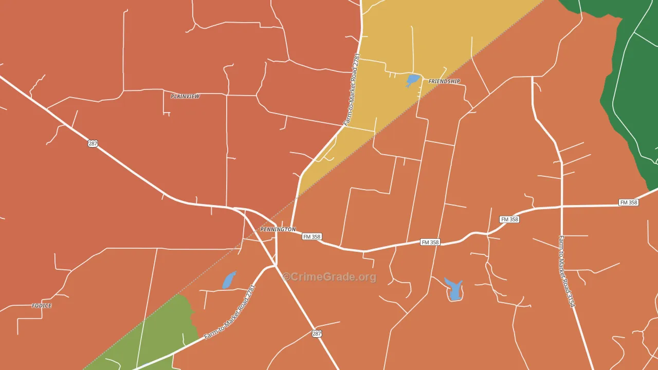 Pennington, TX Map of Murder Rates