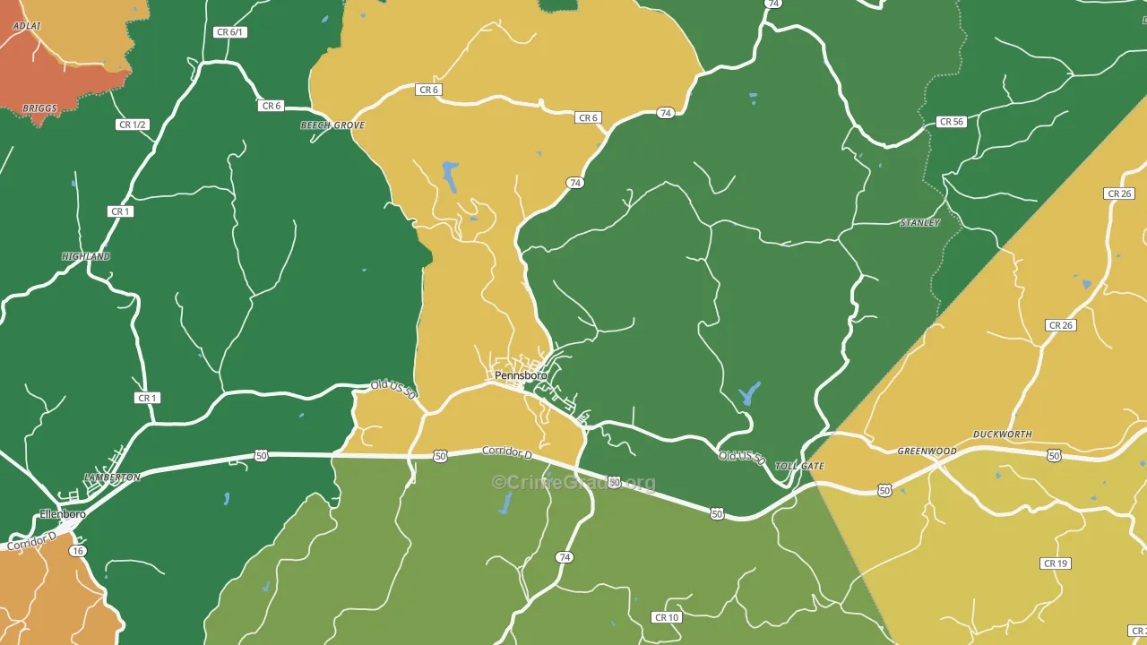 Pennsboro, WV Map of Murder Rates