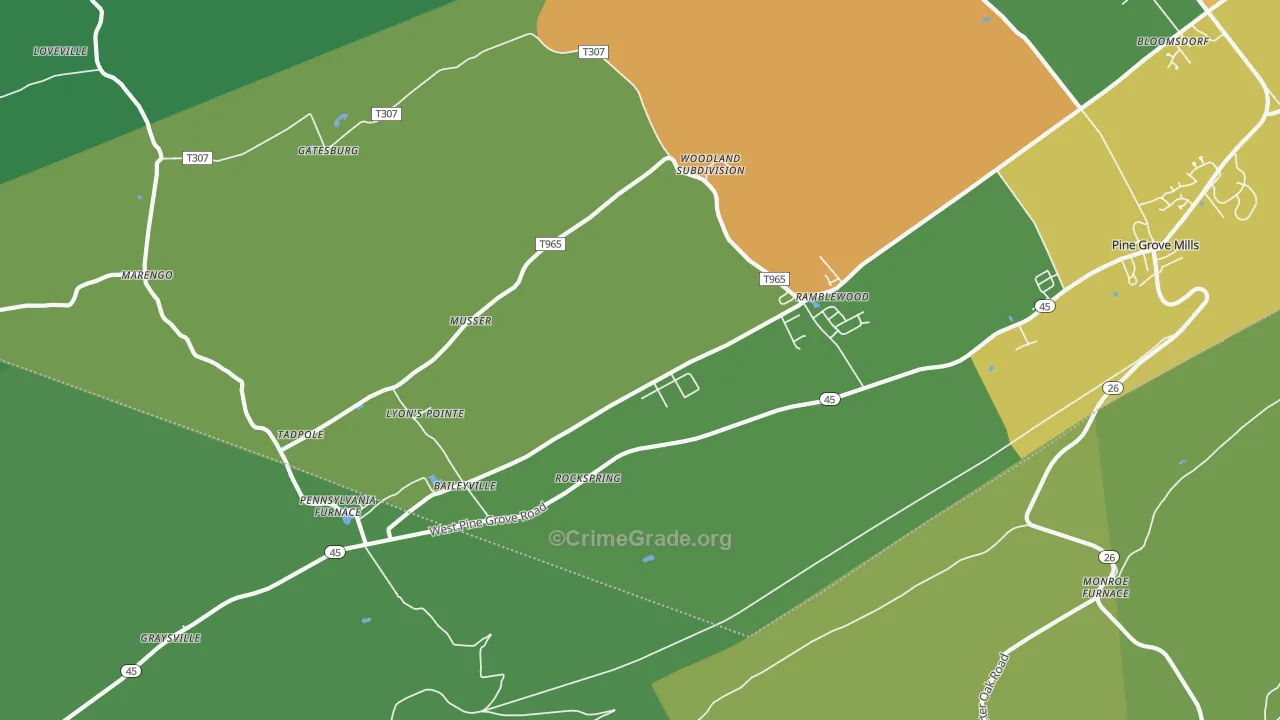 Pennsylvania Furnace, PA Map of Murder Rates