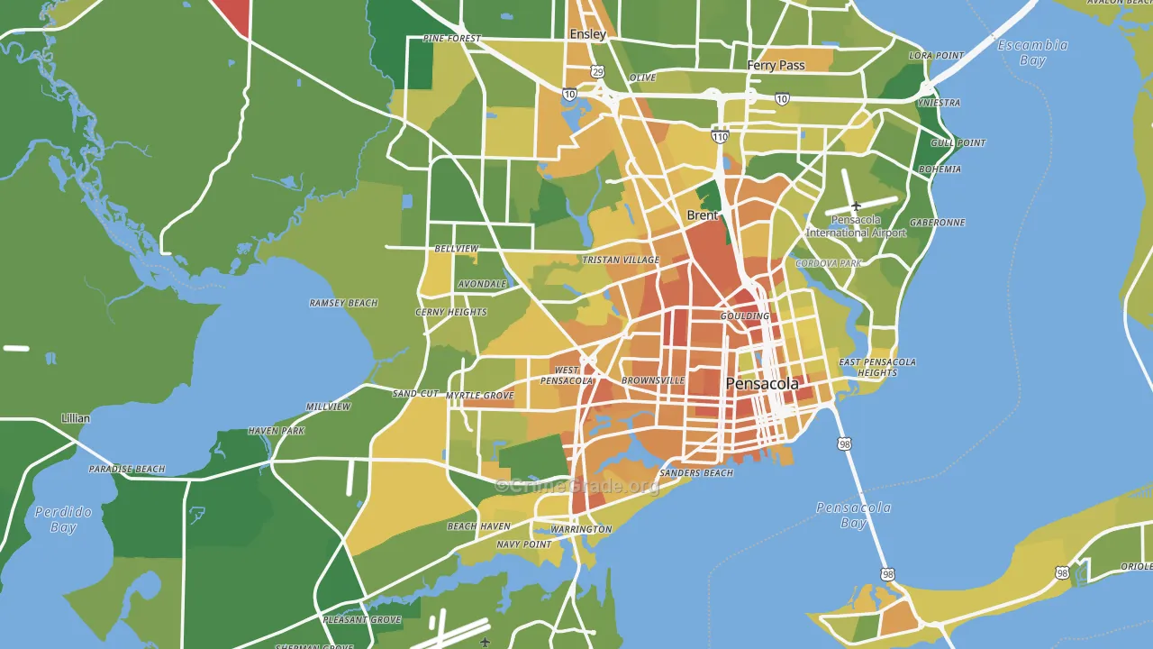 Pensacola, FL Map of Murder Rates