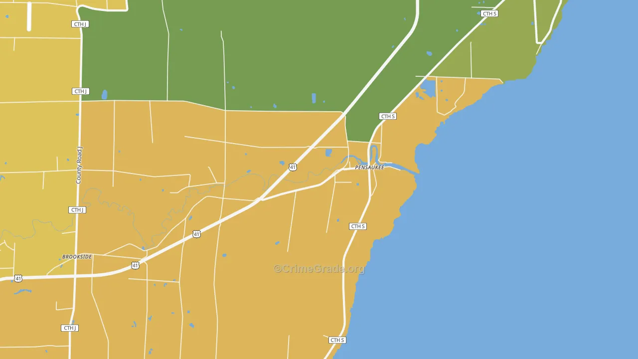 Pensaukee, WI Map of Murder Rates