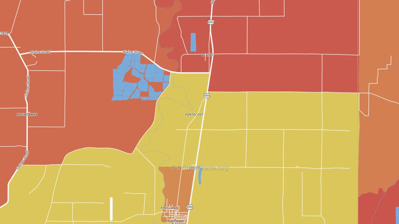 Pentecost, MS Map of Murder Rates