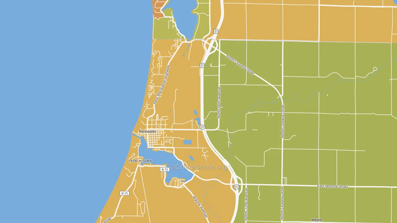 Pentwater, MI Map of Murder Rates