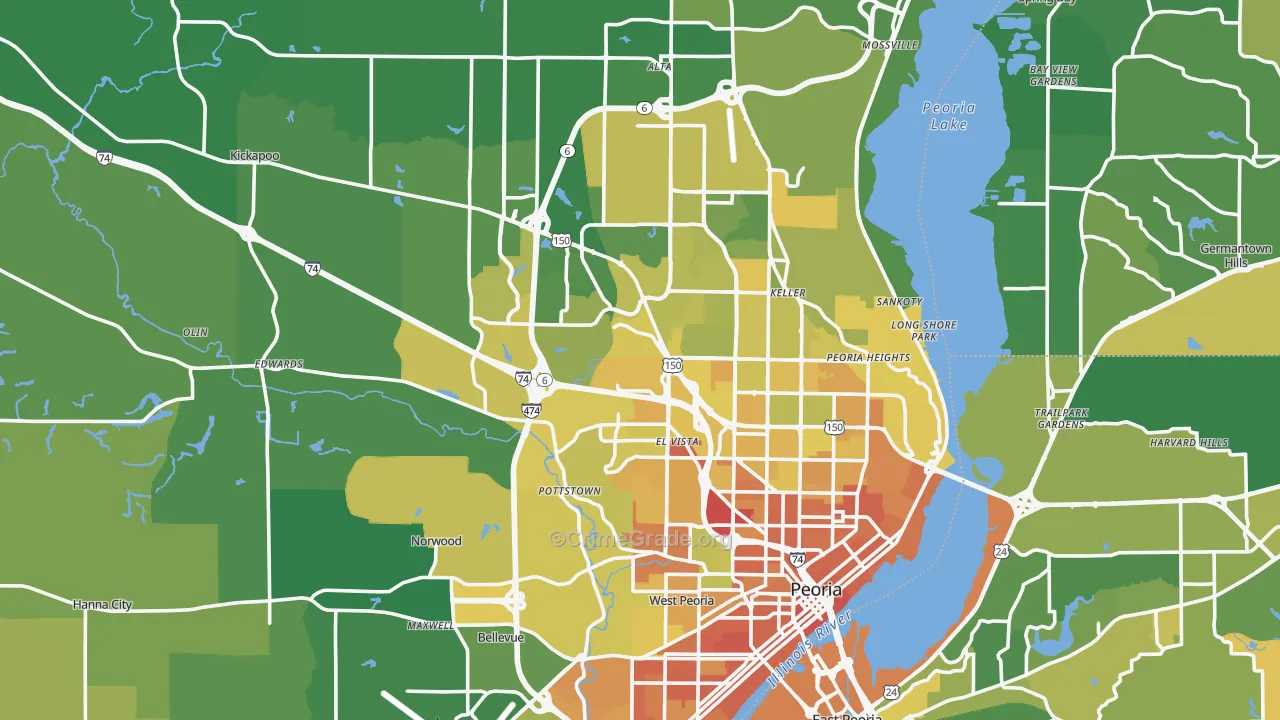 Peoria County, IL Map of Murder Rates