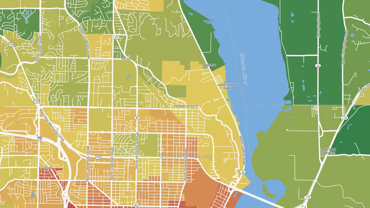 Peoria Heights, IL Map of Murder Rates