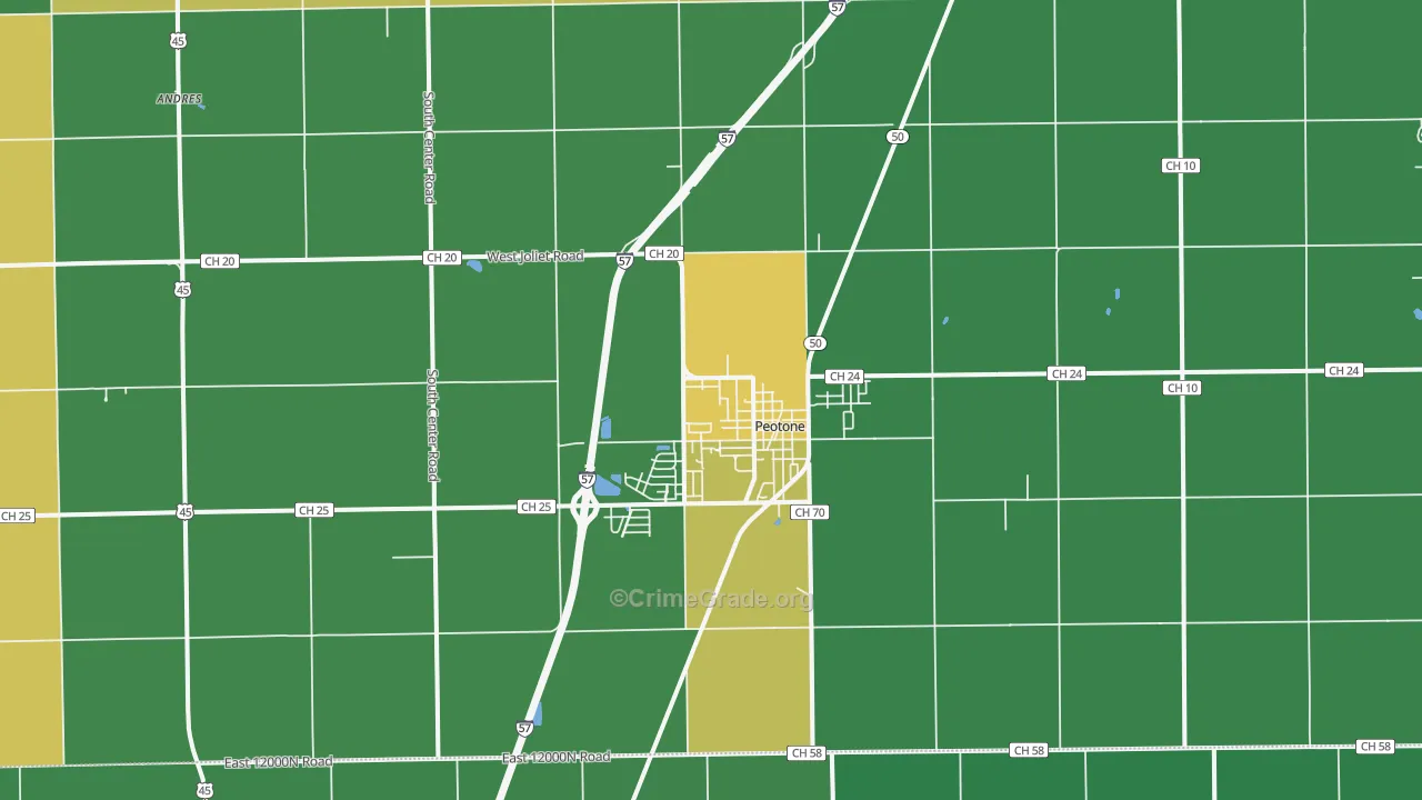 Peotone, IL Map of Murder Rates