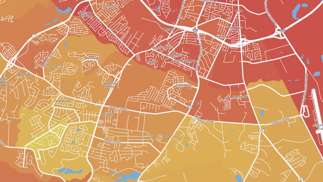 Pepperidge, Augusta, GA Map of Murder Rates