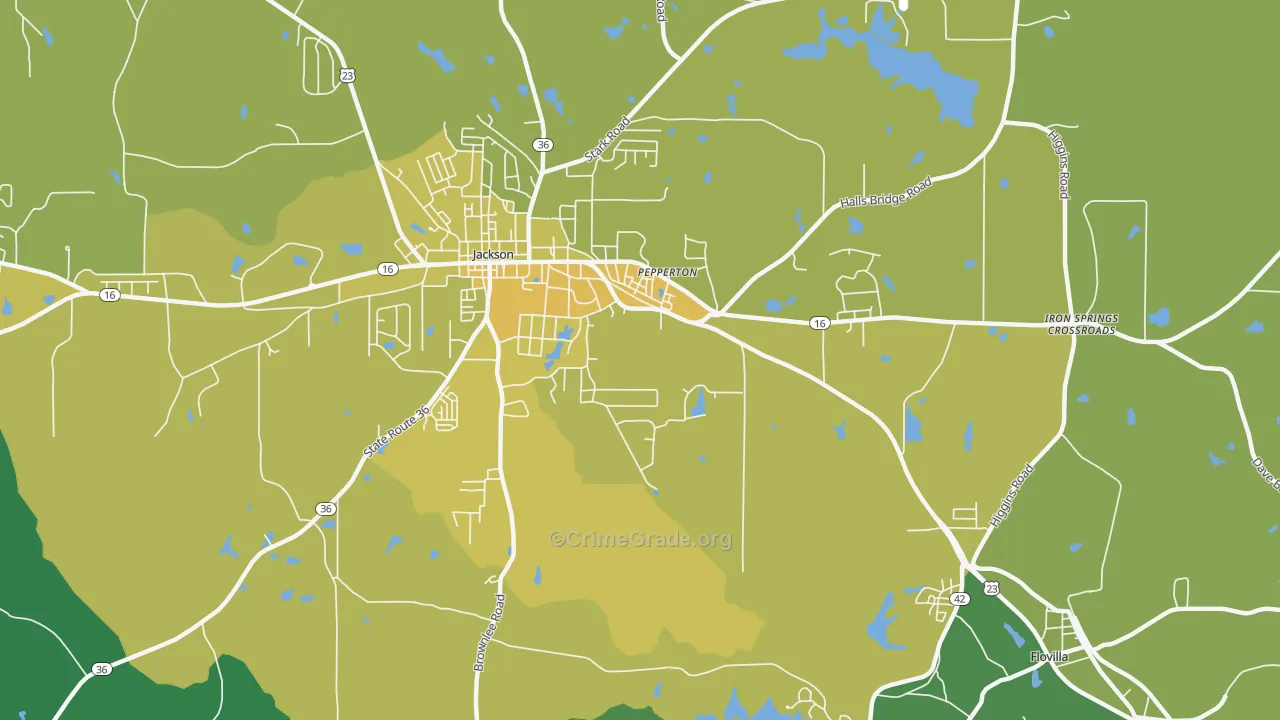 Pepperton, GA Map of Murder Rates