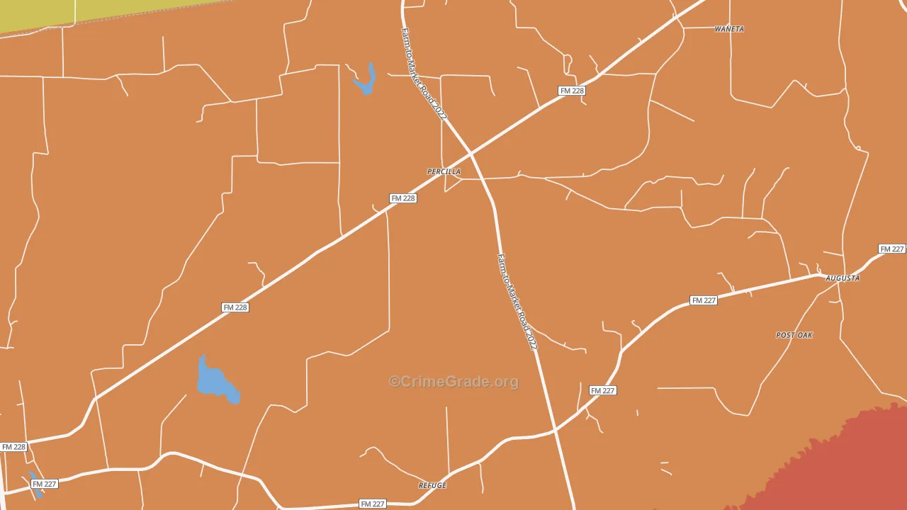 Percilla, TX Map of Murder Rates