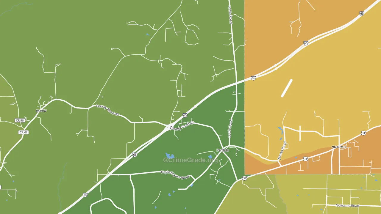 Perdido, AL Map of Murder Rates