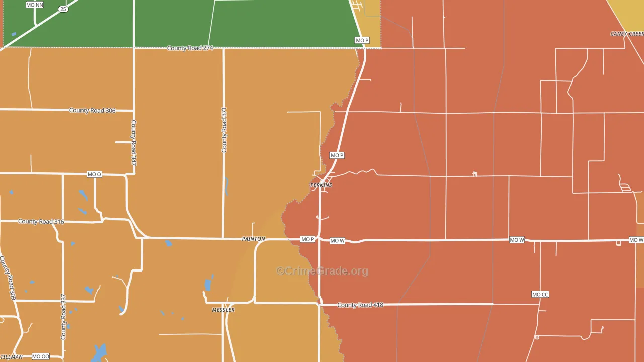 Perkins, MO Map of Murder Rates